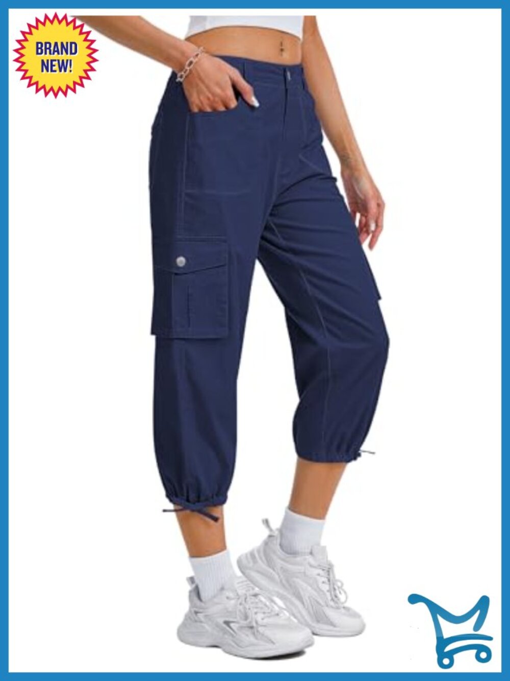 Cotton Spandex Cargo Capri Pants with Pockets